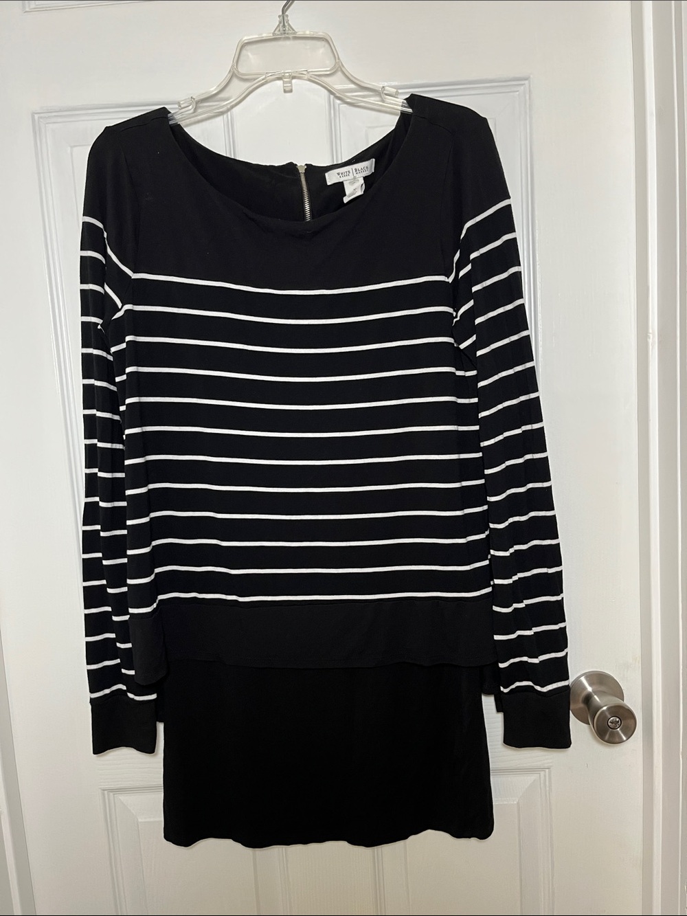 White House Black Market Black and White Striped Illusion Dress